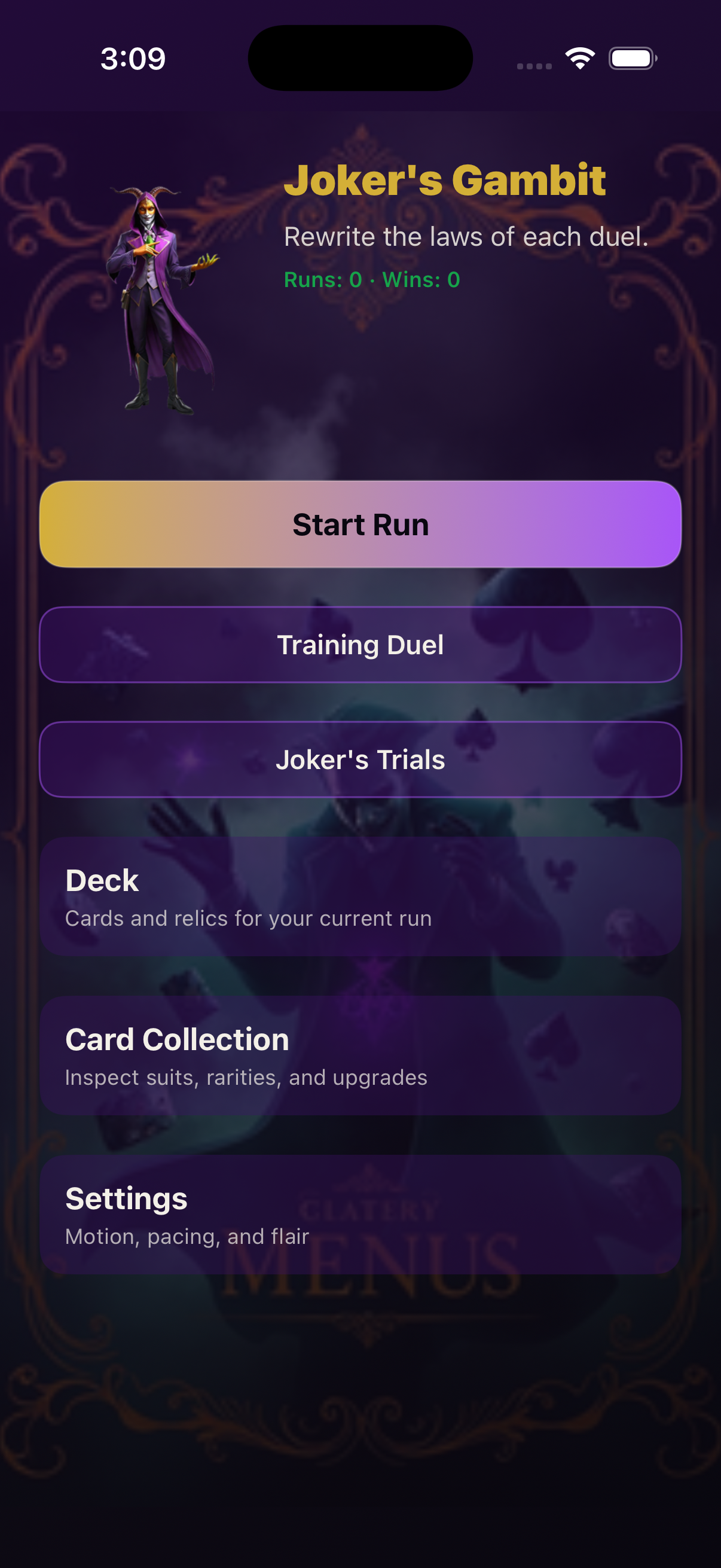 Hub menu screen